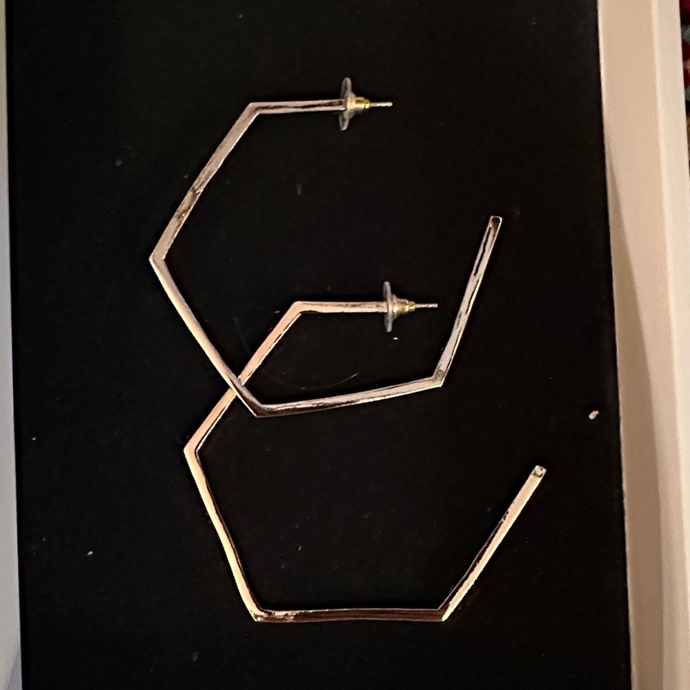 Silver Geometric Hex Hoop Earrings - Women Jewelry Earrings